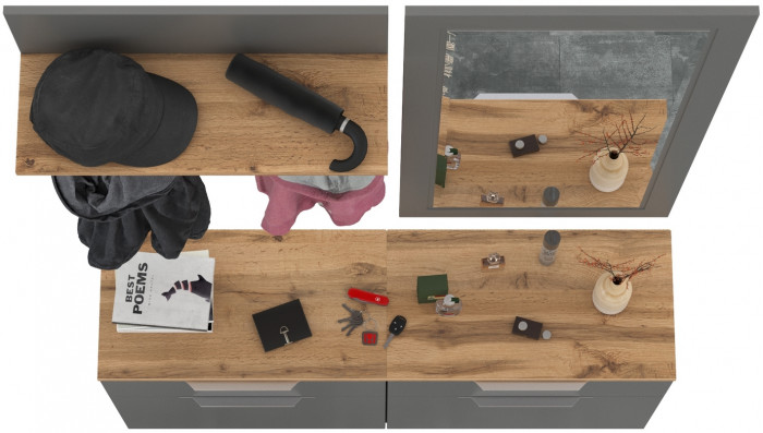 Октава Прихожая 39, цвет серый графит/дуб крафт золотой/фасады МДФ серый графит, ШхГхВ 129,8х35,4х197 см., универсальная сборка