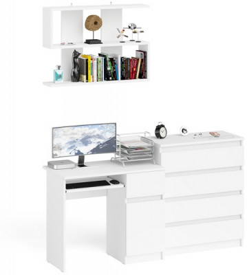 Мори компьютерный стол МС-1 правый + Комод МК800.4 + Полка 900, белый
