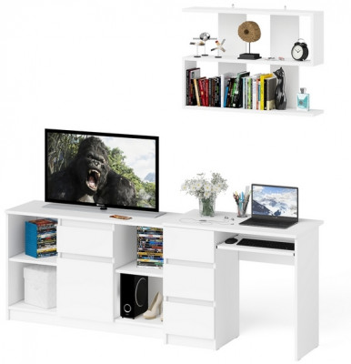 Мори компьютерный стол МС-6 левый + Тумба МТВ1204.1 + Полка 900, белый