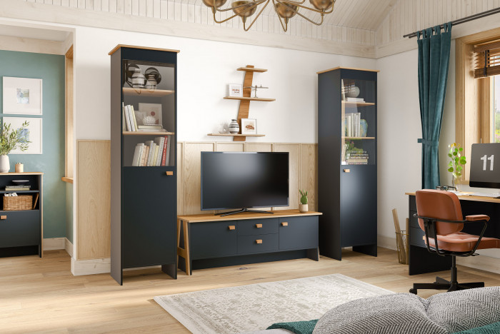 Пенал-витрина (правое исполнение) "Скандинавия" - Антрацит/Дуб наварра