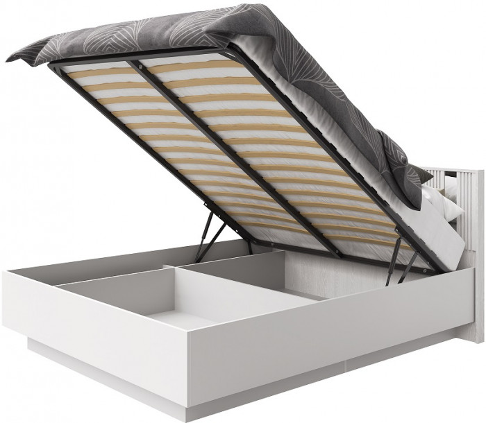 Кровать 140х200 "Харди" с подъемным механизмом - Белый текстурный/Ясень белый