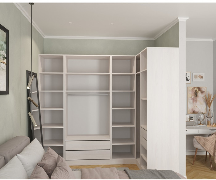 Гардеробная Рум. Комплект 3.1 без фасадов, белый