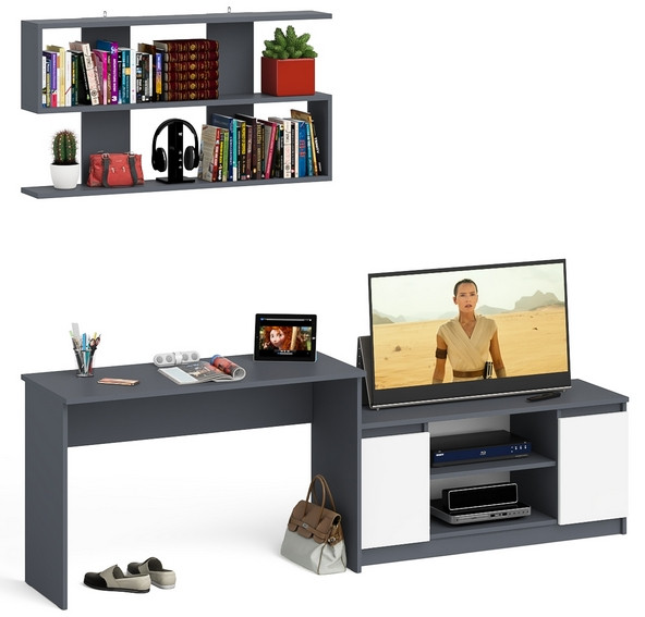 Мори письменный стол МСП1200.1 + Тумба МТВ1200.1 + Полка 1200, графит/белый