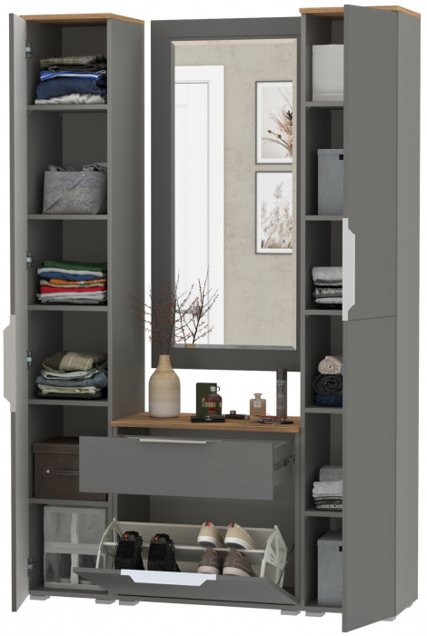 Октава Прихожая 43, серый графит/дуб крафт золотой/фасады МДФ серый графит