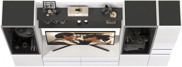 Сидней Комплектация № 062, корпус: белый/чёрный/фасады: МДФ белый глянец