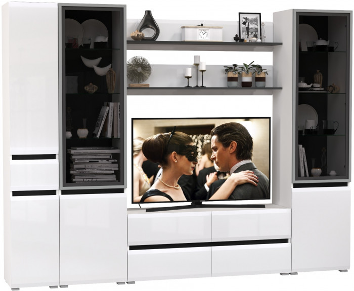 Сидней Комплектация № 062, корпус: белый/чёрный/фасады: МДФ белый глянец