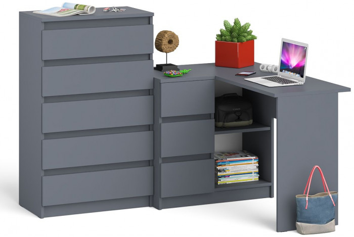 Мори компьютерный стол МС-16 левый + Комод МК700.5, графит