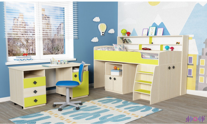 Кровать-чердак Малыш 5 (Дуб молочный/Венге)