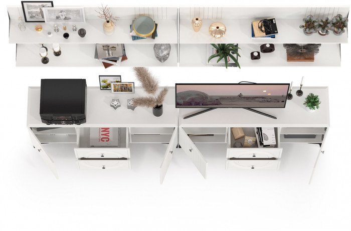 Валенсия Гостиная № 053, цвет ЛДСП белый шагрень/МДФ белый шагрень, ШхГхВ 266,2х38,3х210 см.