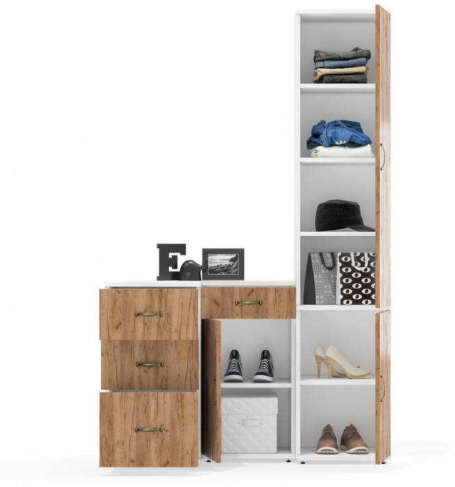 Лидер-8 Пенал МД 22Б + Тумба МД 3.15 + Тумба МД 3.16, белый шагрень/крафт золото