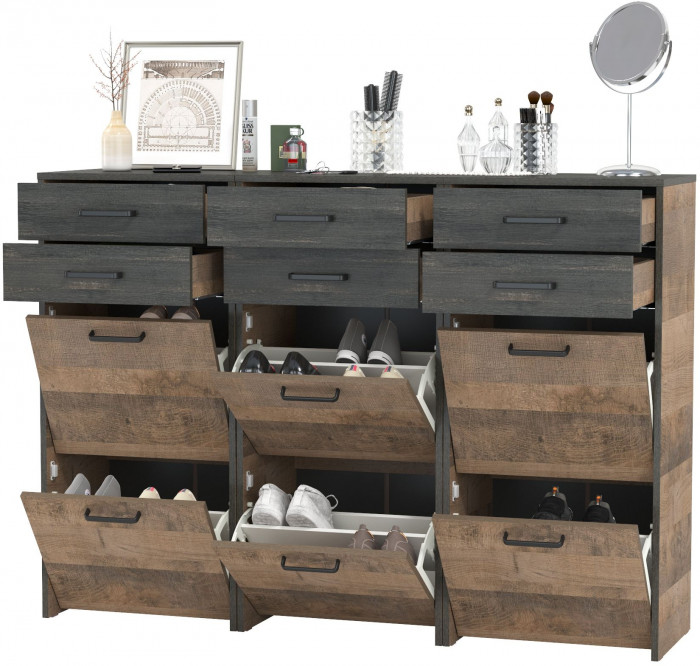 Трувор 13.241.06 Тумба для обуви 3 шт., цвет дуб гранж песочный/интра, ШхГхВ 150х37х106,9 см.