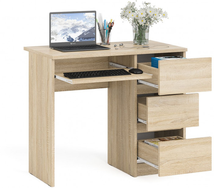 Мори Стол компьютерный МС-6 правый, цвет дуб сонома, ШхГхВ 90х50х76,6 см., выдвижные ящики справа, НЕ универсальная сборка