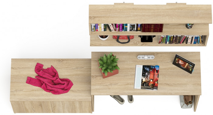 Мори Стол письменный МСП1200.1 + Тумба МА900.1 + Полка 1200, цвет дуб сонома, ШхГхВ 210,8х50,4х209,6 см., универсальная сборка