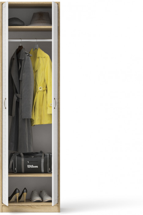 Прихожая П-6 Шкаф, дуб сонома/фасады МДФ белое дерево фрезеровка ромб