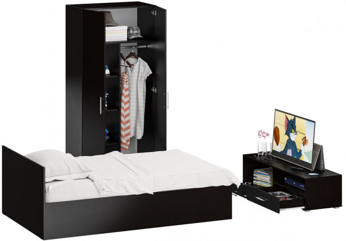 Спальня Стандарт 3-1200, венге/фасады ТВ тумбы МДФ чёрный глянец