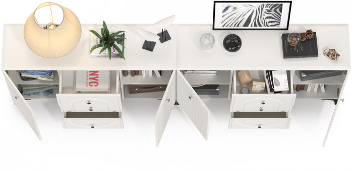 Валенсия Спальня 13.309 Комод + 13.309 Комод, ЛДСП белый шагрень/МДФ белый шагрень