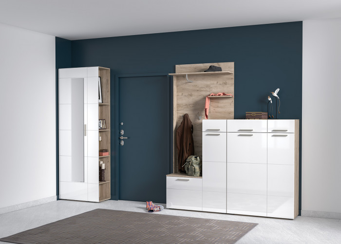 Лайн 13.121 Комод, дуб крафт серый/фасады МДФ белый глянец