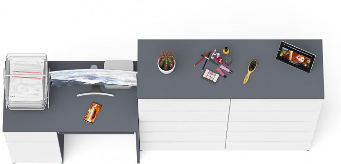 Мори компьютерный стол МС-1 левый + Комод МК1200.10, графит/белый