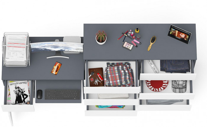 Мори компьютерный стол МС-1 левый + Комод МК1200.10, графит/белый