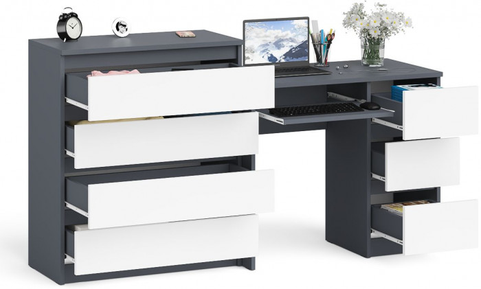 Мори компьютерный стол МС-6 правый + Комод МК800.4, графит/белый