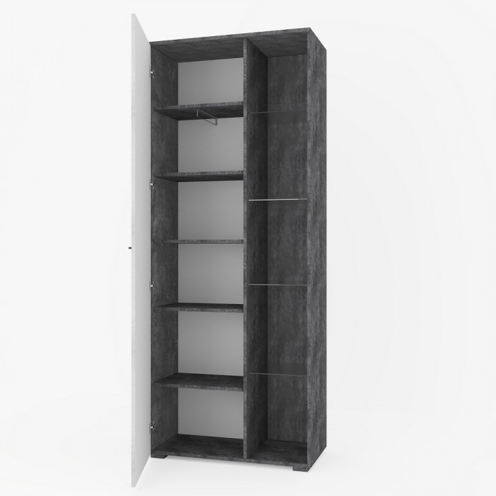 Шкаф с открытой нишей (левое исп.) "Денвер" - Бетон спаркс/Перламутр жемчуг