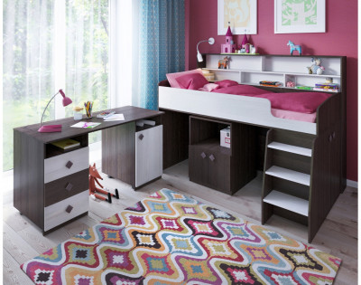 Кровать-чердак Малыш 5 (Белое дерево/Венге)