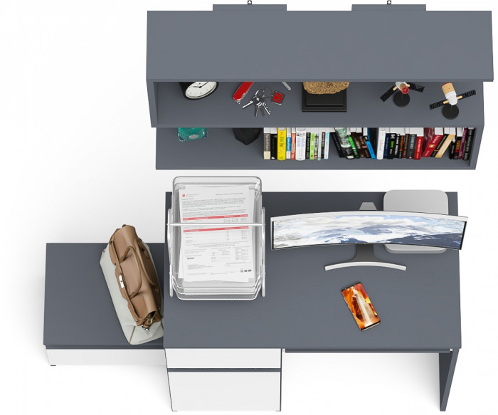 Мори Стол компьютерный МС-1 левый + Тумба ТМП400.1 + Полка 900, цвет графит/белый, ШхГхВ 130,4х50х209,6 см., НЕ универсальная сборка