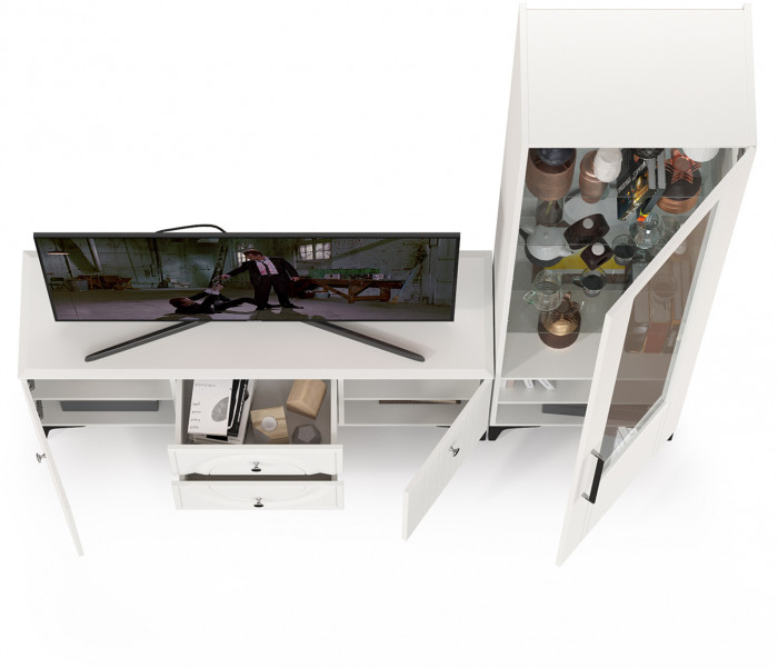 Валенсия Гостиная № 054, цвет ЛДСП белый шагрень/МДФ белый шагрень, ШхГхВ 188,1х38,3х225,2 см., универсальная сборка