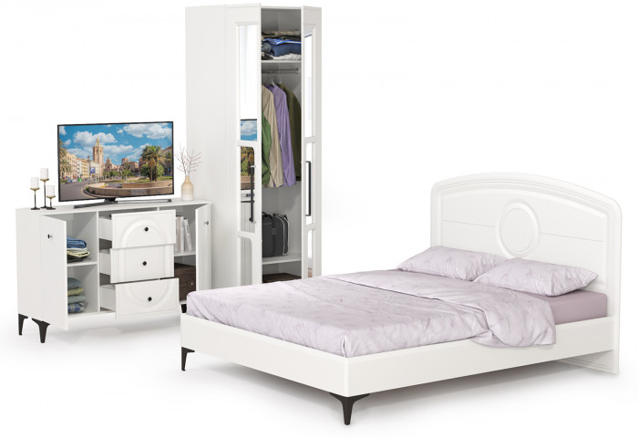 Валенсия Спальня № 17, цвет ЛДСП белый шагрень/МДФ белый шагрень, ортопед есть, сп. м. 1600х2000 мм., б/м