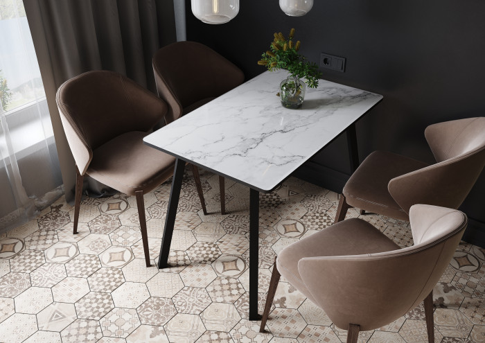 Стол обеденный Лофт 1200х800 фотопечать, Мрамор белый