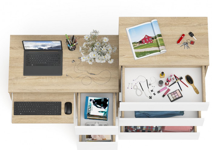 Мори Стол компьютерный МС-6 правый + Комод МК700.5, цвет дуб сонома/белый, ШхГхВ 160,4х50х114 см., выдвижные ящики справа, НЕ универсальная сборка