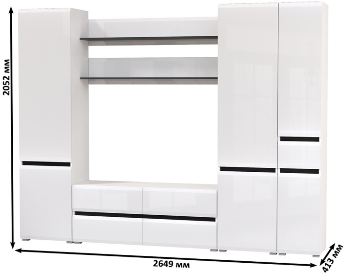 Сидней Комплектация № 063, корпус: белый/чёрный/фасады: МДФ белый глянец