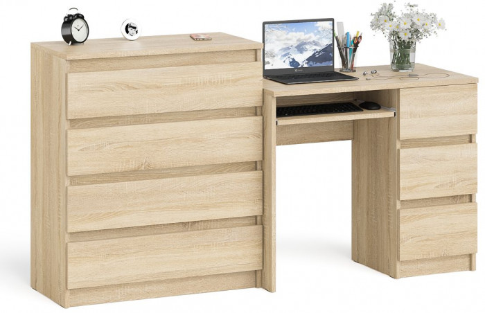 Мори компьютерный стол МС-6 правый + Комод МК800.4, дуб сонома