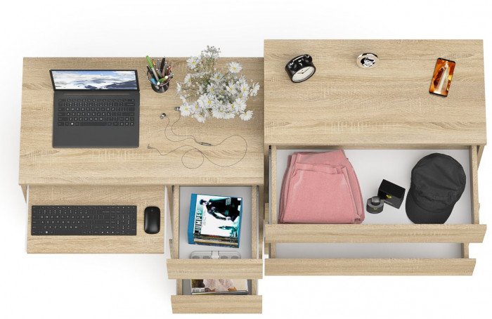 Мори компьютерный стол МС-6 правый + Комод МК800.4, дуб сонома