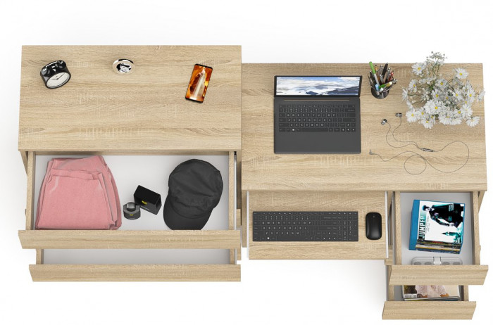 Мори компьютерный стол МС-6 правый + Комод МК800.4, дуб сонома