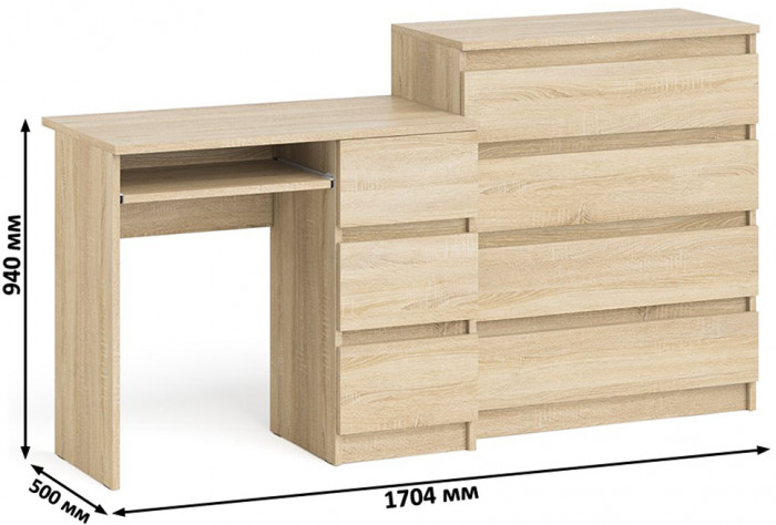 Мори компьютерный стол МС-6 правый + Комод МК800.4, дуб сонома