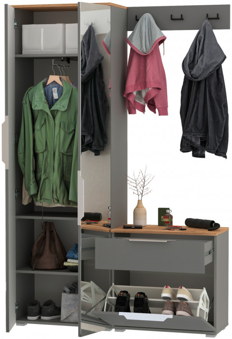 Октава Прихожая 11, серый графит/дуб крафт золотой/фасады МДФ серый графит