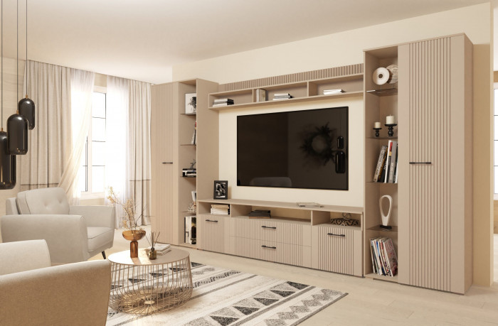 Шкаф с открытой нишей (левое исп.) "Денвер" - Персидский жемчуг/Шаде песочный