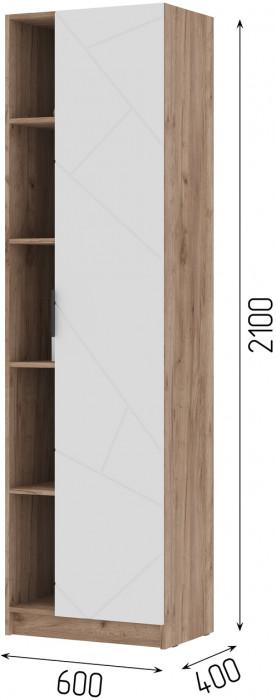 ОРЕГОН ПН 01 Пенал комбинированный (600х2100х400) Фасад МДФ БЕЛЫЙ СУПЕРМАТ,ДУБ КРАФТ ТАБАЧНЫЙ/Корпус ДУБ КРАФТ ТАБАЧНЫЙ