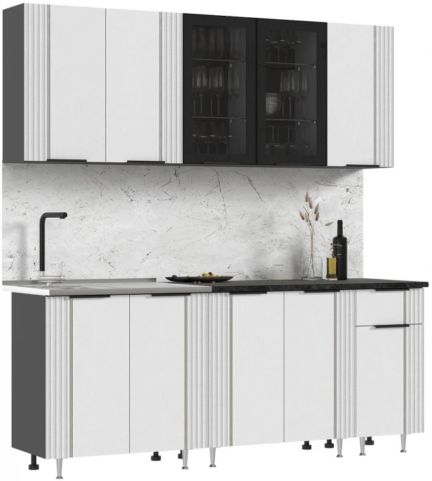 Кухня Виктория 2,0м Пластер бьянко/графит