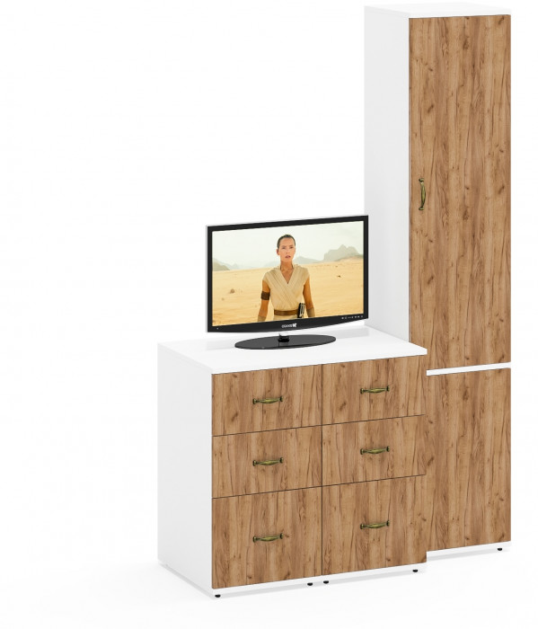 Лидер-8 Пенал МД 22Б + Тумба МД 3.16 + Тумба МД 3.16, белый шагрень/крафт золото