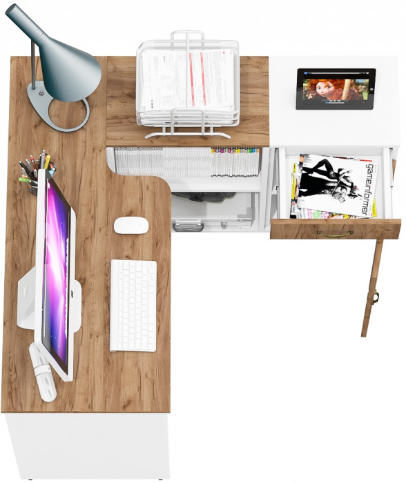 Лидер-8 Стол + Тумба МД 3.15, белый шагрень/крафт золото