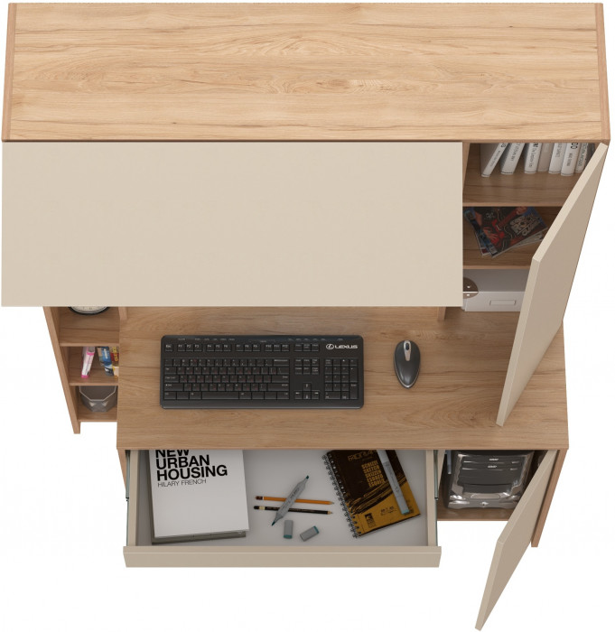 Стол компьютерный Комфорт 12.71, цвет гикори рокфорд натуральный/сатин, ШхГхВ 116,7х60,2х165,4 см., НЕ универсальная сборка