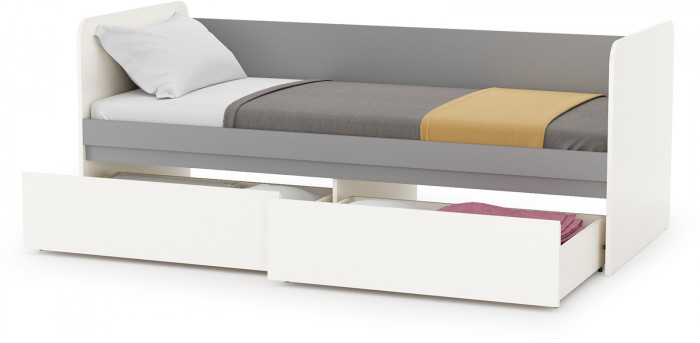 Торонто 11.39 Кровать, цвет белый шагрень/стальной серый, ШхГхВ 194х84,4х75,4 см., сп. м. 800х1900 мм., б/м, основание есть, макс. нагрузка 80 кг.