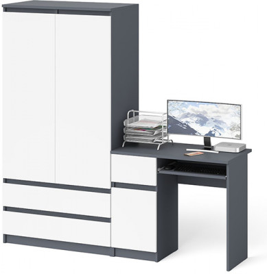 Мори компьютерный стол МС-1 левый + Шкаф МШ900.1, графит/белый