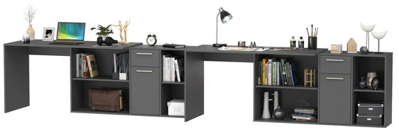 Лайт Стол письменный 03.245.01 + 03.245.01, цвет тёмно-серый, ШхГхВ 342,9х136,2х75,2 см.(угловой) или 407,4х60х75,2 см.(прямой), универсальная сборка