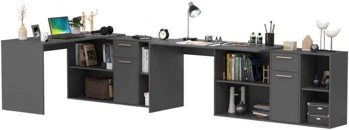 Лайт Стол письменный 03.245.01 + 03.245.01, цвет тёмно-серый, ШхГхВ 342,9х136,2х75,2 см.(угловой) или 407,4х60х75,2 см.(прямой), универсальная сборка