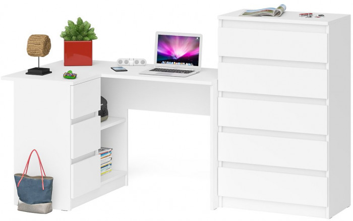 Мори Стол компьютерный МС-16 левый + Комод МК700.5, цвет белый, ШхГхВ 194,8х84,9х114 см., выдвижные ящики слева, НЕ универсальная сборка