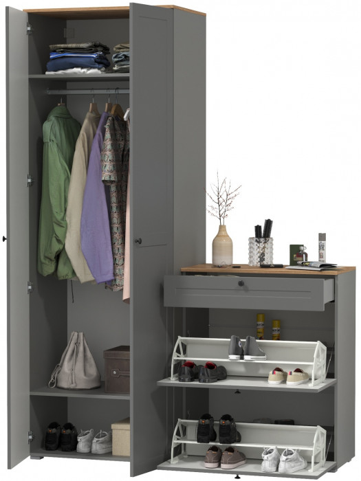 Остин Прихожая 05, серый графит/дуб крафт золотой