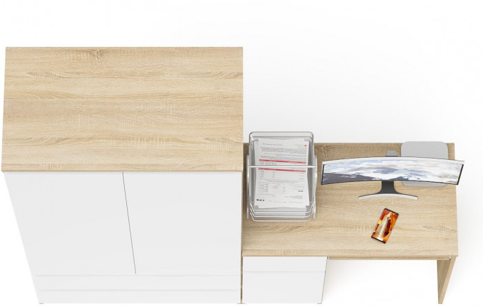 Мори компьютерный стол МС-1 левый + Шкаф МШ900.1, дуб сонома/белый